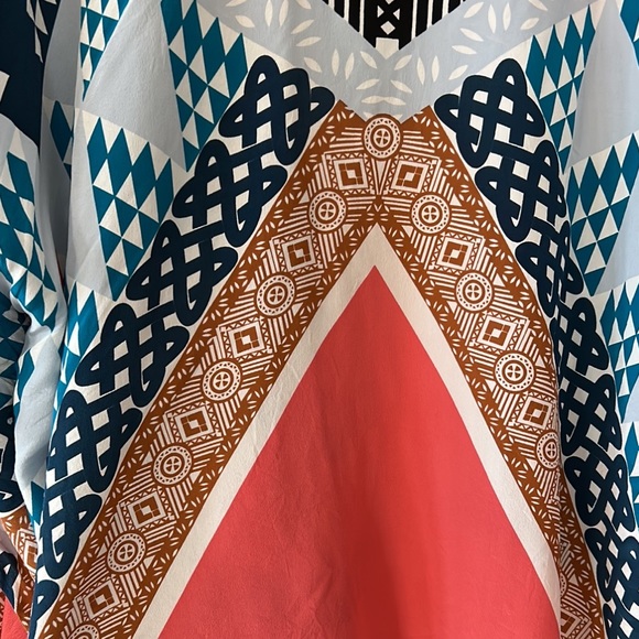 Matison Stone Silk Kimono, Open Front in Orange Teal Black Grey Rust - Picture 7 of 12